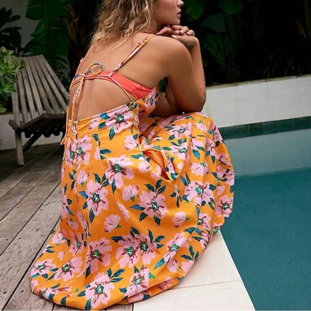 Free People Finer Things Printed Halter Midi Dress Sunshine Combo Tropical Small - Picture 6 of 16